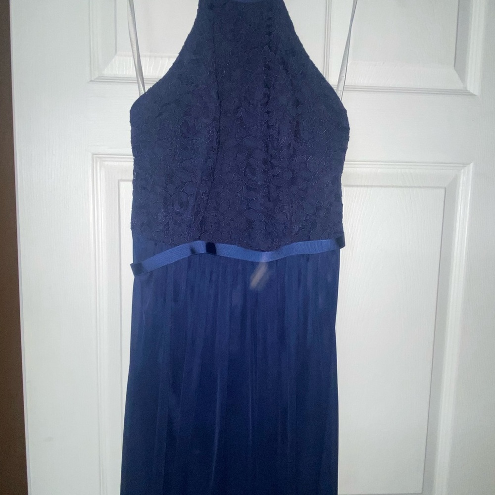 Elegant Navy Blue Lace Halter Dress